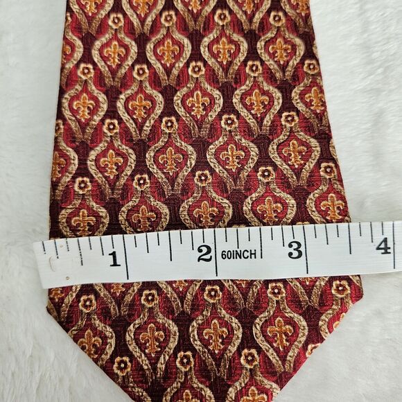 Metropolitan Museum Of Art Fleur-de-lis 100% Silk Mens Necktie Red Orange - Picture 5 of 6